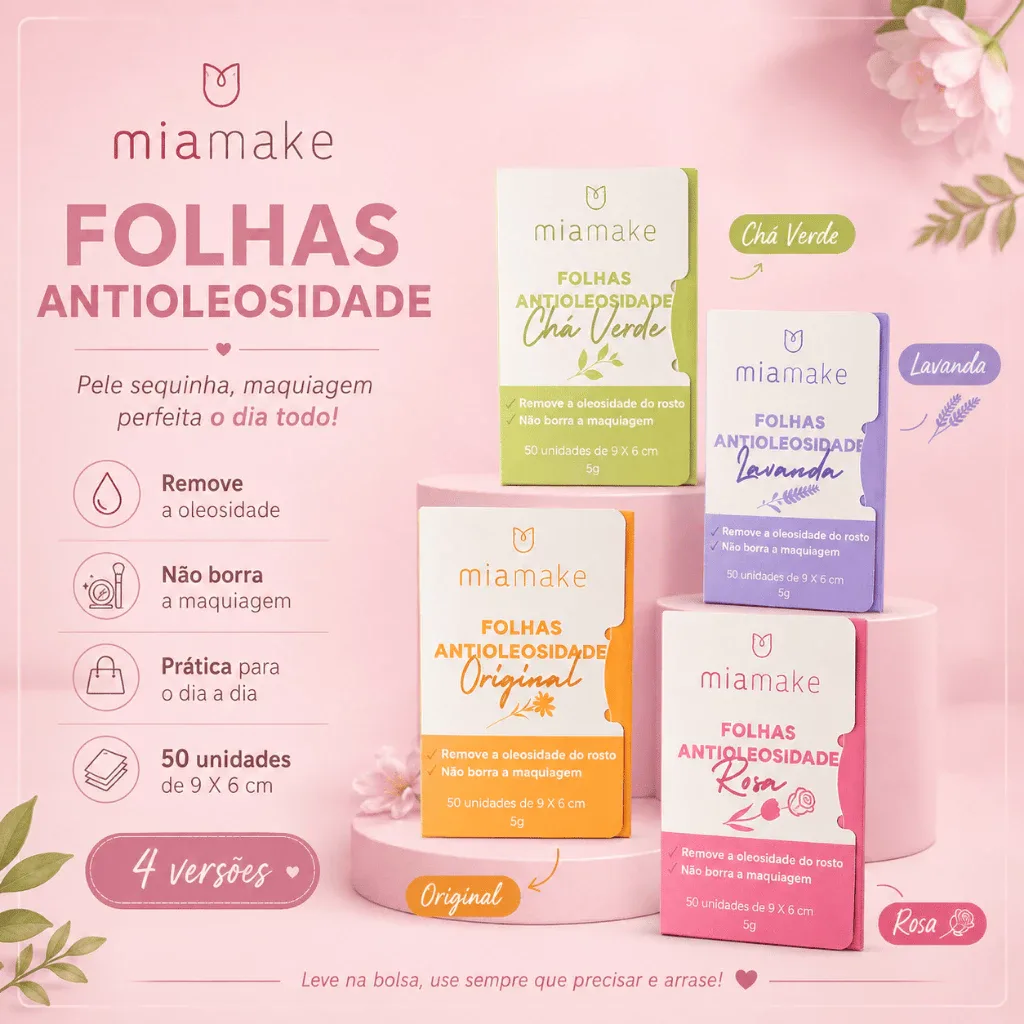 🌹 Folhas Antioleosidade com Fragrância Mia Make — 50 Unidades