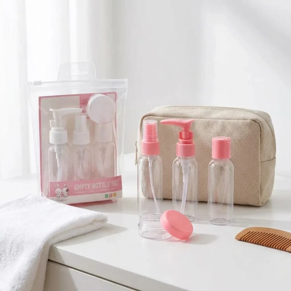 ✈️ Kit Frascos de Viagem 4 Peças com Necessaire Transparente